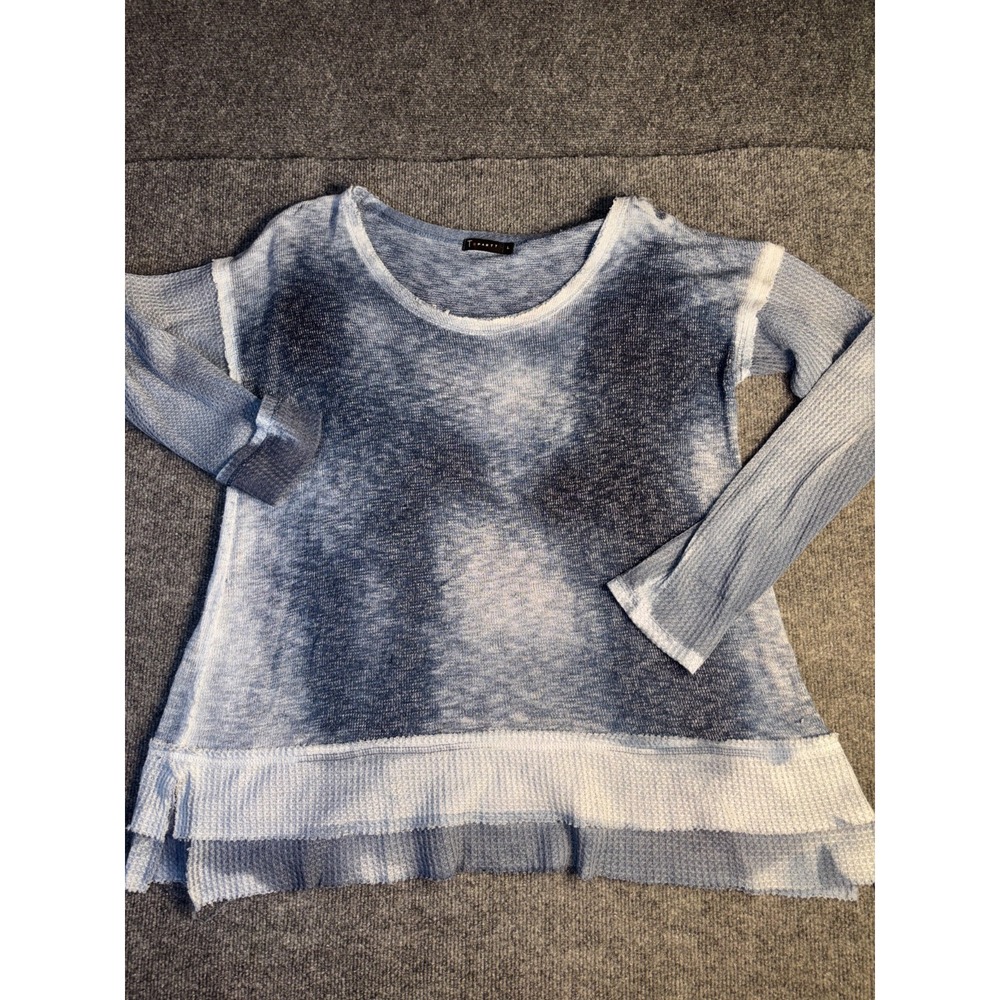 T-Party Thermal Top Womens Large Multicolor Tie Dye Waffle Knit Sleeve Side Slit